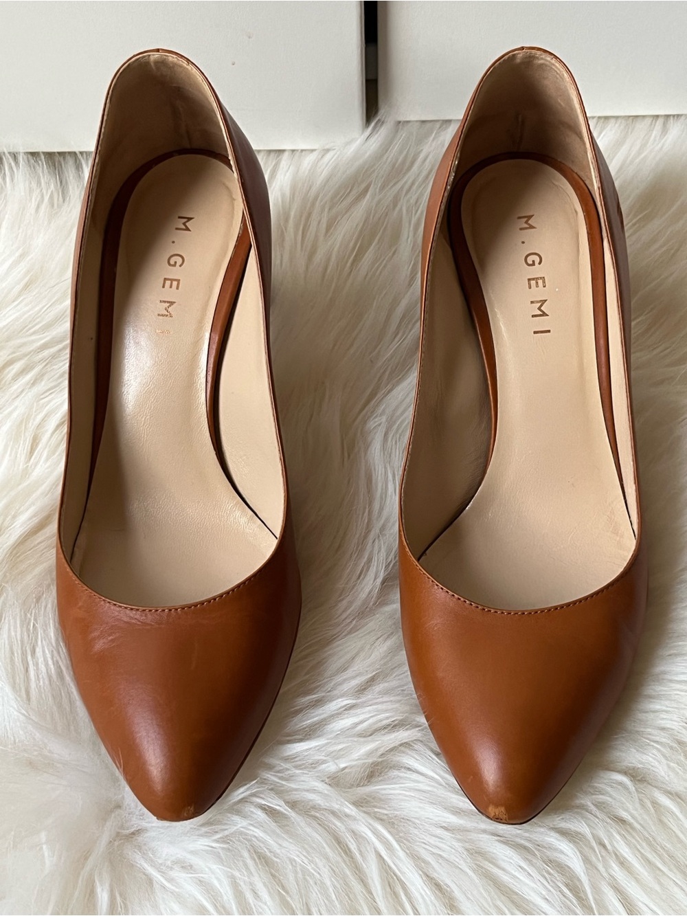 M. Gemi Lustro 70mm Pump Heel Tan Brown Wood Leather Luxury 37 7